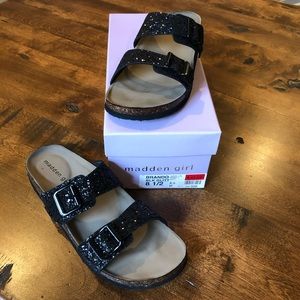 Madden Girl Brando Black Glitter Sandal Sz 8 1/2